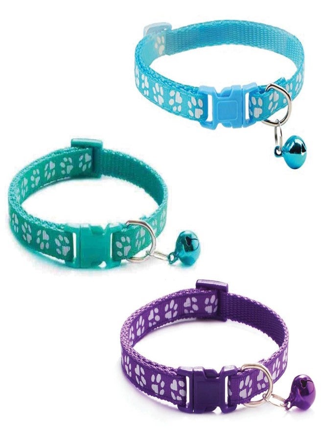 D&C PAWS Cat Collars with Bell | Soft Adjustable Breakaway Collars for Cats, Kittens & Small Dogs | Safe, Comfortable, Cute Paw Print Design Pet Collars (Set of 3-Light Blue,Purple,Turquoise) - Image 1